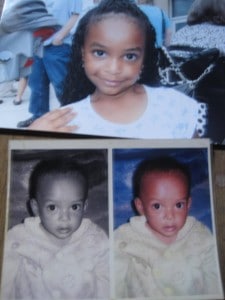 This photo shows a picture of Biftu when she was left with Legesech at approx 6.5 months of age as well as a picture of her at age 4 years.